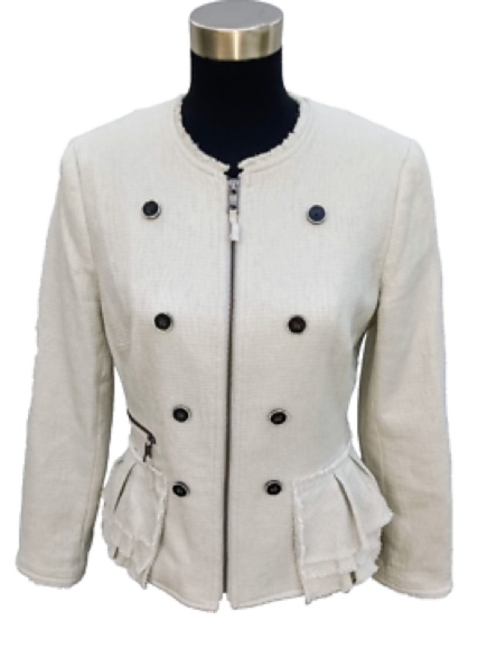 Banana Republic Cream Peplum Zip Beige Tan Military suit Jacket blazer- 10